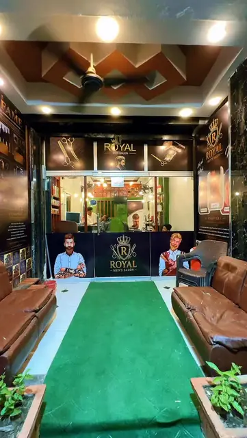 Royal Men's Salon shop front and interior
